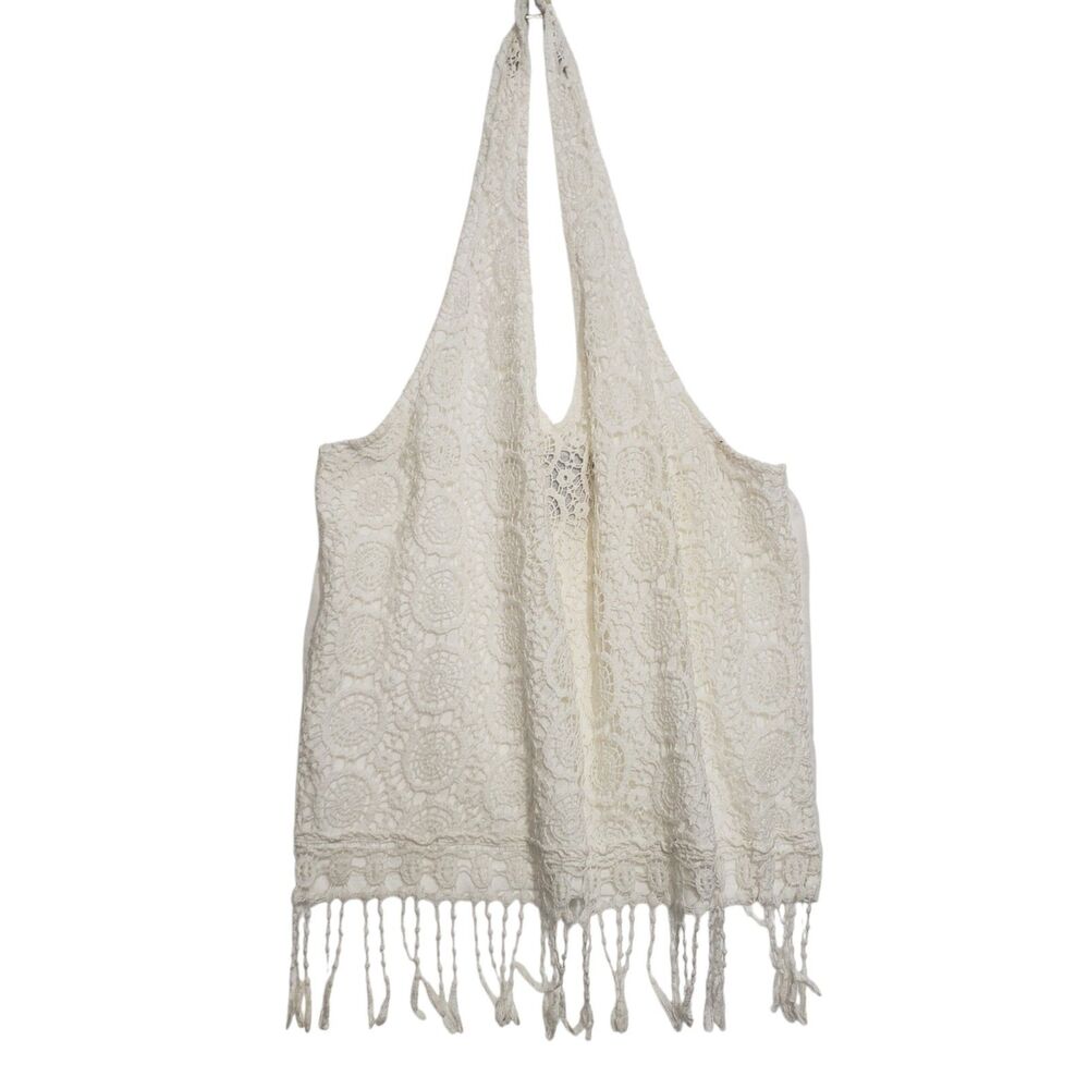 Rue 21 Women's Lace Halter Top with Fringe, Size Large